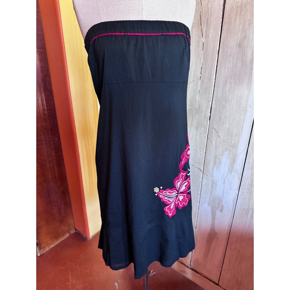 O'Neill Womens Black Hibiscus Floral Embroidered Cotton summer dress Size 9